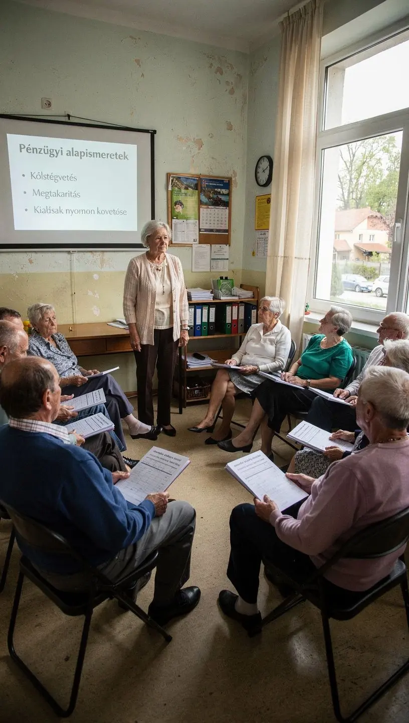 Személyes pénzügyi alapokkal kapcsolatos szeminárium képe, amely oktatási célokat szolgál.